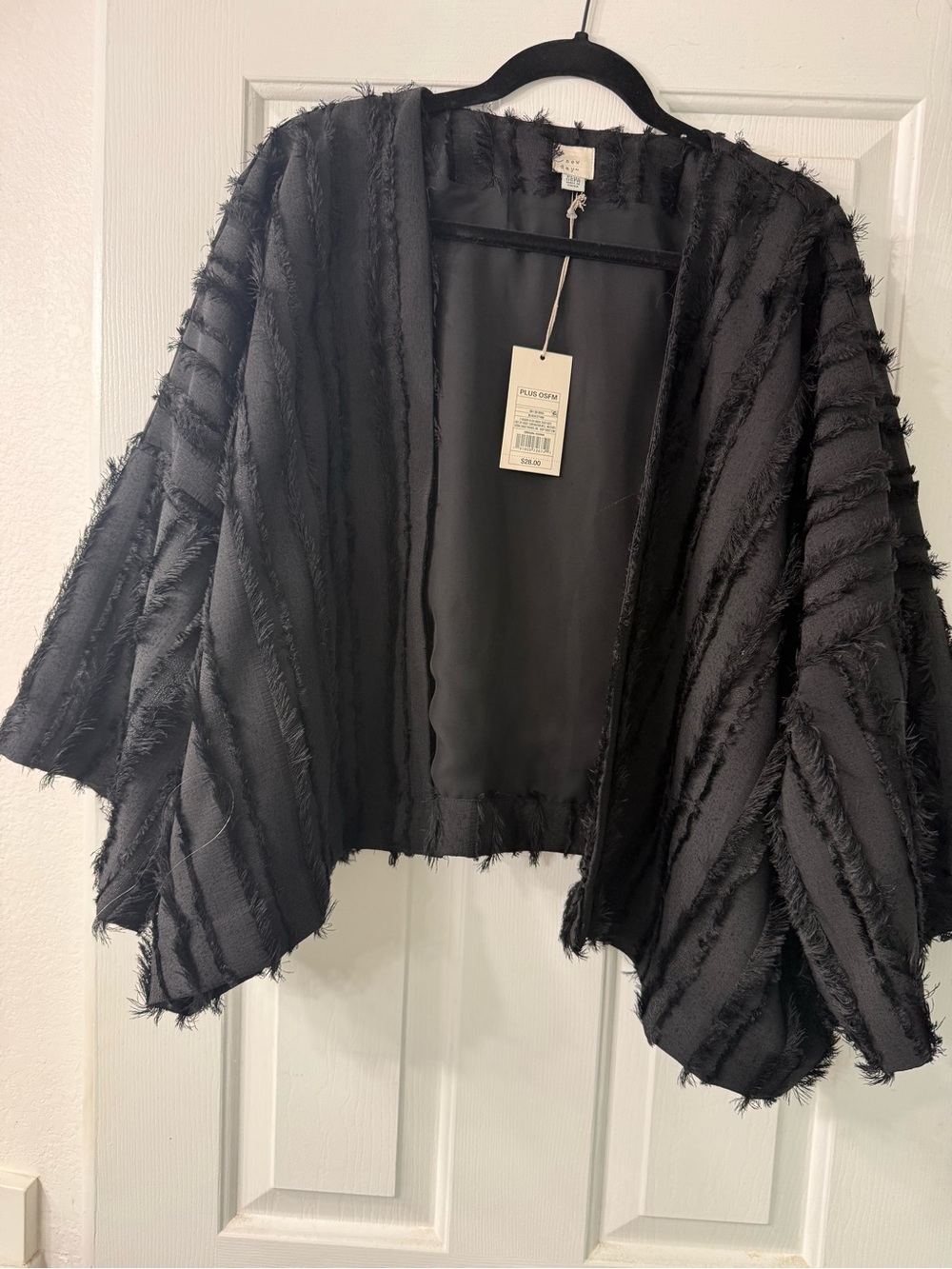 a new day Black Fringed Open-Front Cape Jacket